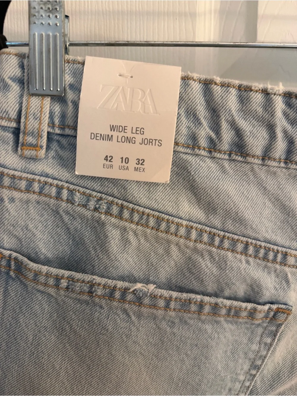 Zara Asymmetrical Crossover High Waist Wide Leg Denim Jorts Size 42 / 10